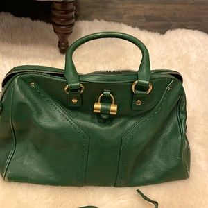 YSL forest green large satchel bag.